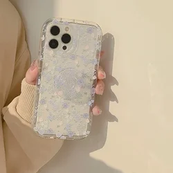 Aesthetic Floral Phone Case For iPhone 15 Pro Max 14 13 12 11 16 SE XR X XS 7 8 Plus Flower Holder Stand Transparent Soft Cover