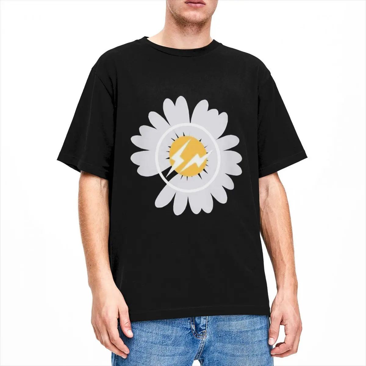 Streetwear T Shirt Daisy Floral 100% Cotton T Shirts Lightning Plant Hip Hop Tee Shirt for Men Summer Casual Short Sleeve Tees