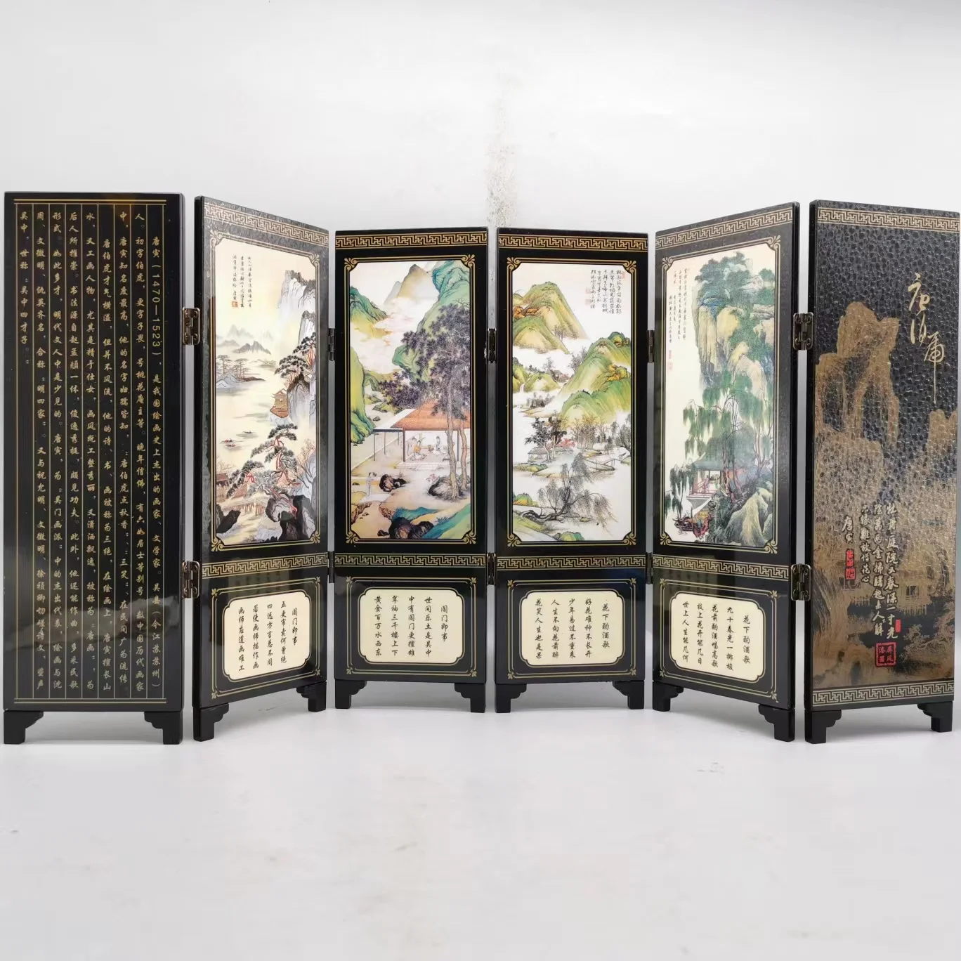 6 Panel Chinese Folding Divider Panel Home Partitions Room Screen Decoration Wooden Table Ornaments Crafts (Tang Bohu)