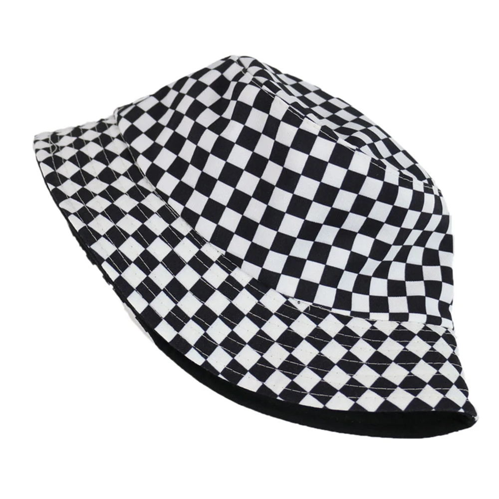 Red White Plaid Personality Bucket  Cap For Unisex Women Men Cotton Fishermen Hat Factory Sells Directly