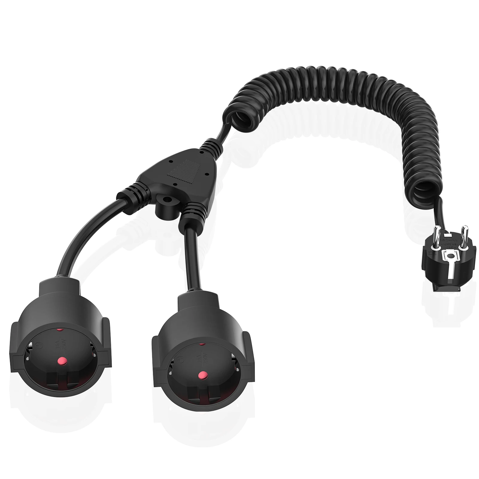 

3 meter EU Plug Power Extension Cord with 2-Way Sockets Spring Spiral Coiled Retractable Power Cable, Double Plug AC Outlet