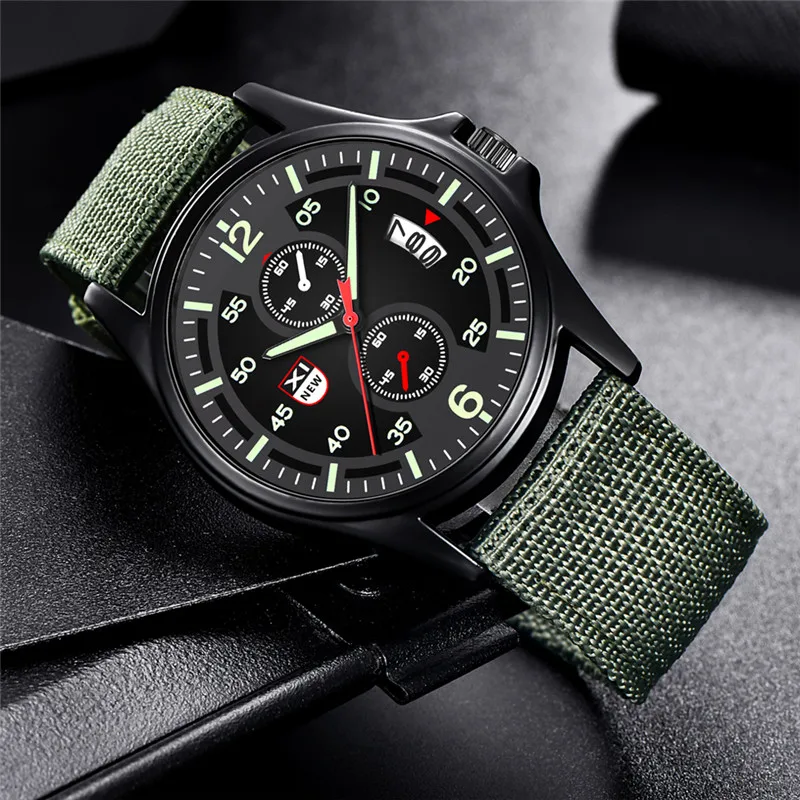 Students XINEW Brand Watches Men Fashion Casual Nylon Band Sports Military Date Quartz Wrist Watch Black Relogio Masculino 2024