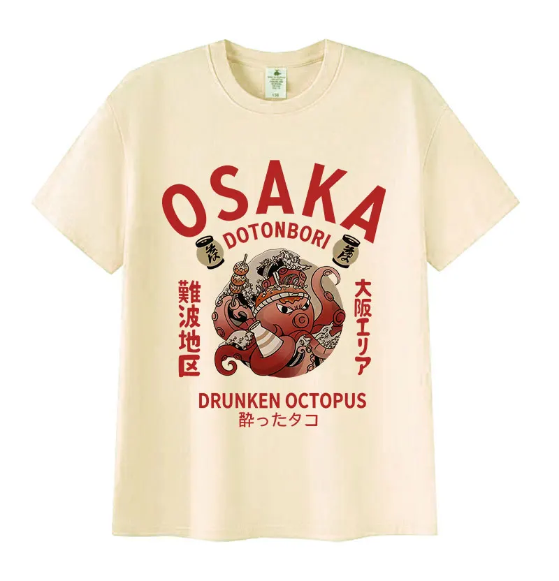Camiseta gráfica divertida Vintage Osaka Dotonbori, camisetas Harajuku de pulpo borracho japonés de los años 90, Camiseta de algodón de gran tamaño para hombres y mujeres