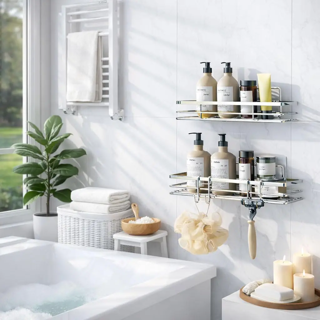 Shower Caddy SUS304 Stainless Steel Shower Storage Rustproof Bathroom Shelf 2-Pack Silver