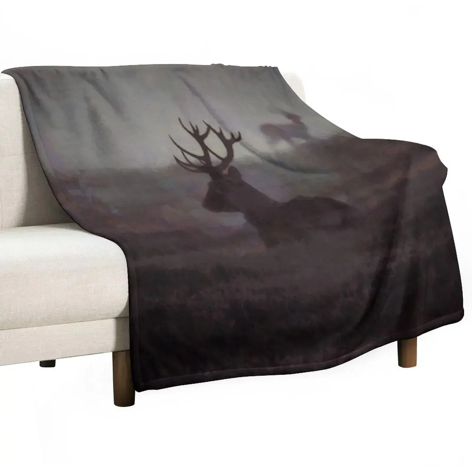 Artistic Misty Silhouette Of A Highland Stag Throw Blanket manga Nap Heavy Retros Blankets