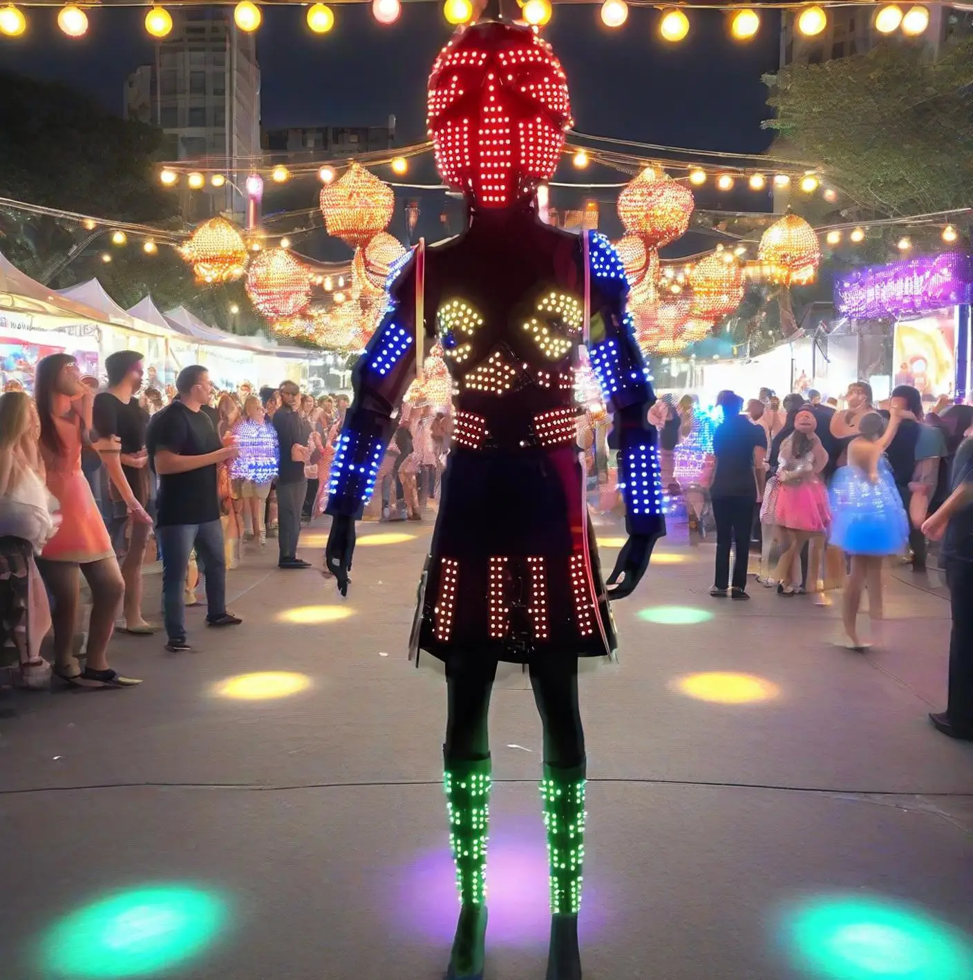 Women's LED Light-Up Robot Costume Helmet Electronic Dance Performance Suit for Rave Party Club Festival Wear