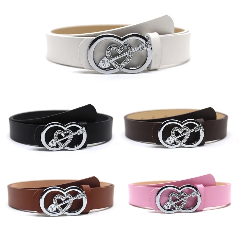 Adjust Length PU Belt Through Heart Buckle Waist Belt Teen Girl Waist Belt Dropshipping