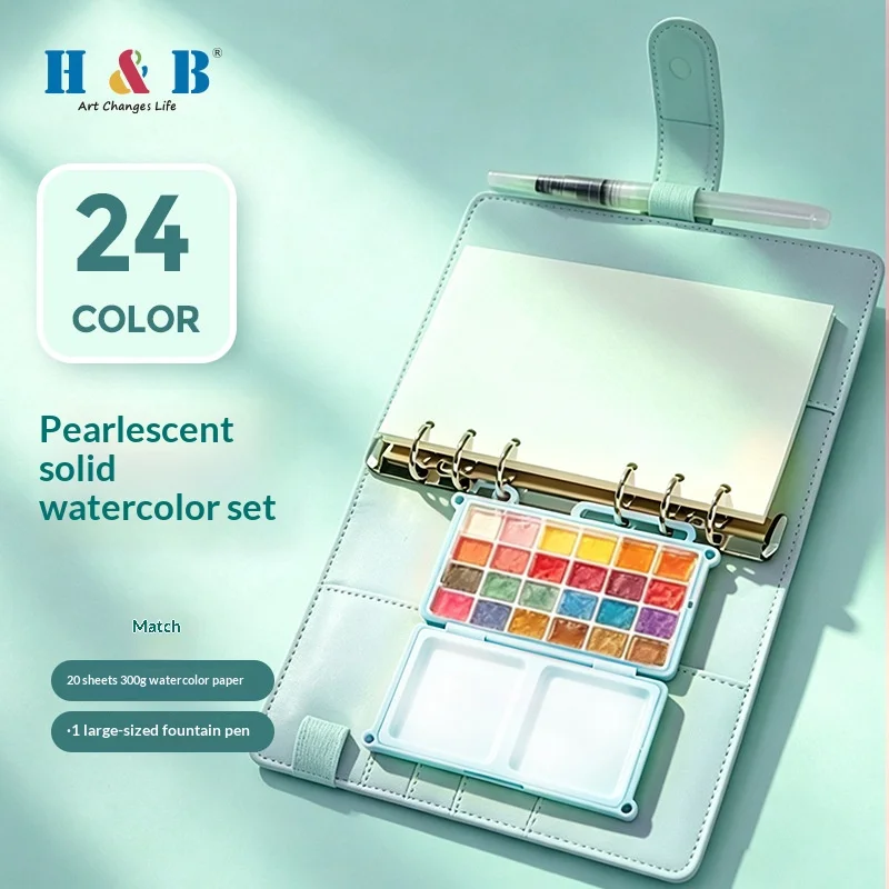 h-b-professional-24-shades-pearlescent-watercolour-sketchbook-kitmini-pocket-palette-for-artistsschool-kidsgraffiti-drawing