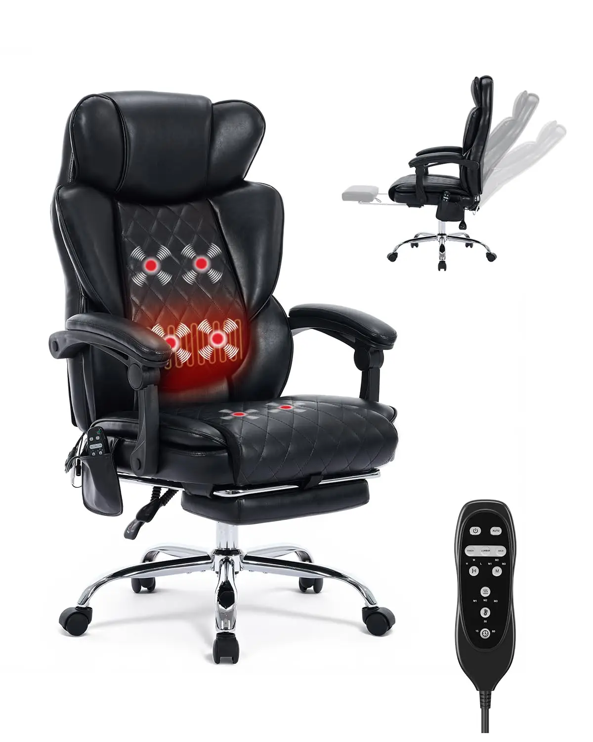 Massage Office Chair with Footrest, 6-Point Vibration & Heat, Wide Ergonomic Reclining Desk Chair 22.05