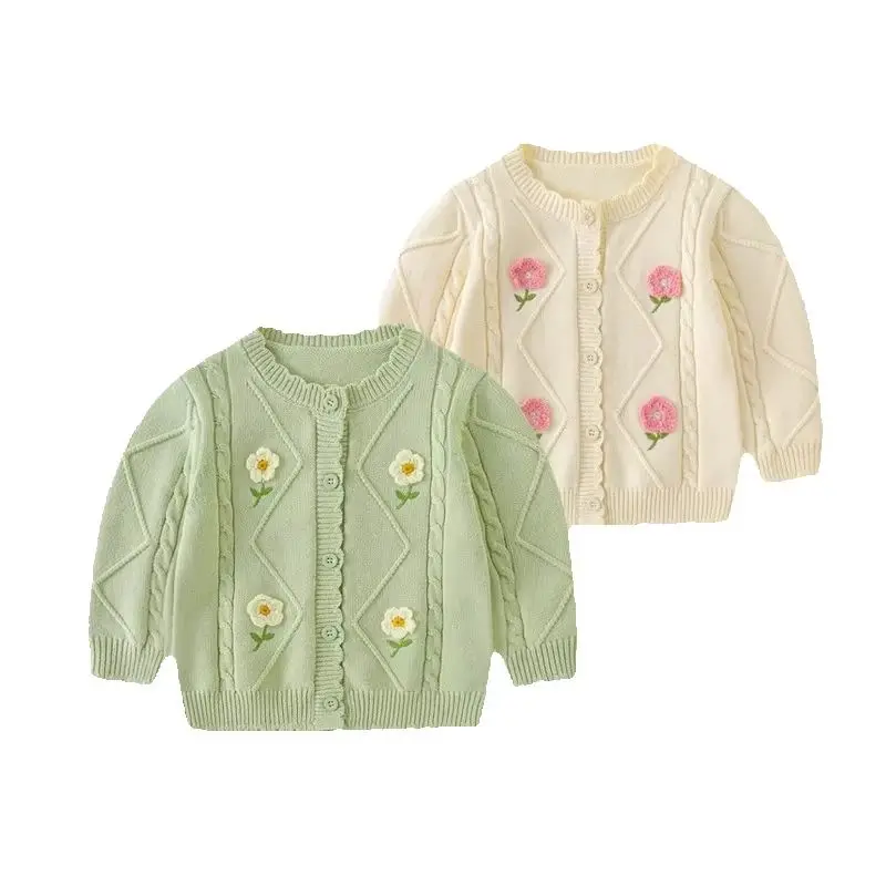 

Spring fall newborn baby Girls' Clothing Embroidered Knitted Sweater cardigan for 6-9 Month Baby Girls' Clothing Sweaters