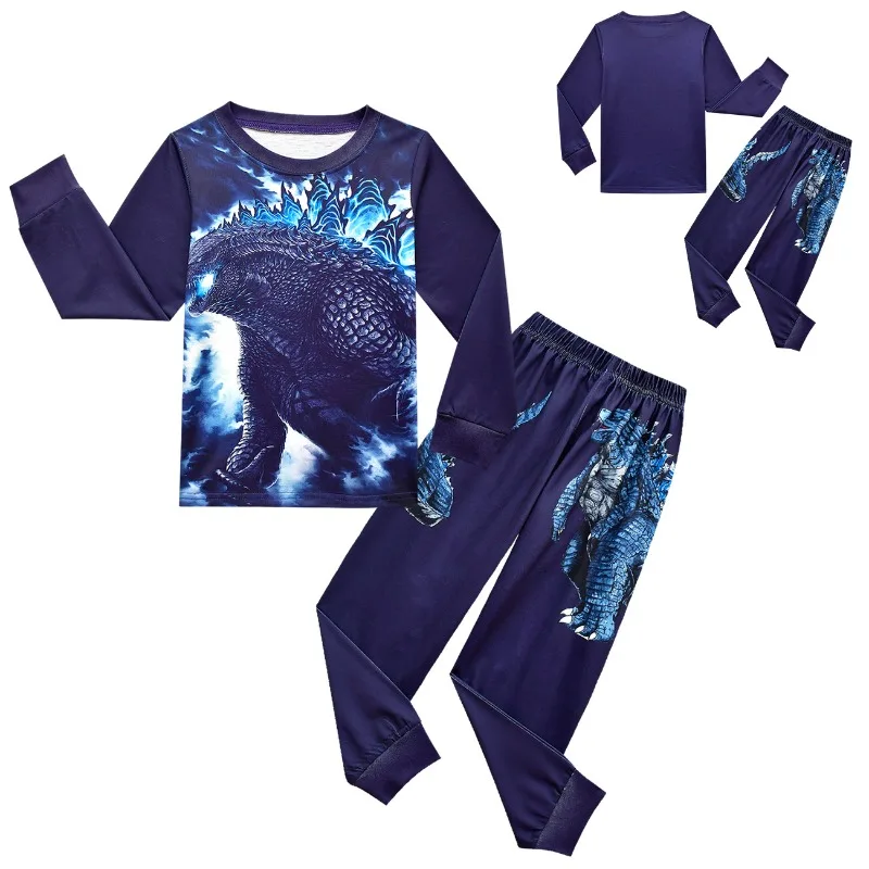 

New 2pcs/set Godzilla Kawaii Pajamas Set Boys Girl Sleepwear Cosplay Nightwears Anime Cartoon Long Sleeve Tops+Pants Fans Gifts