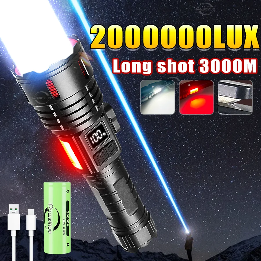 Ultra Powerful LED Flashlight Rechargeable Strong Magnetic Torch Super Bright Spotlight Long Range Flashlights Emergency Lantren