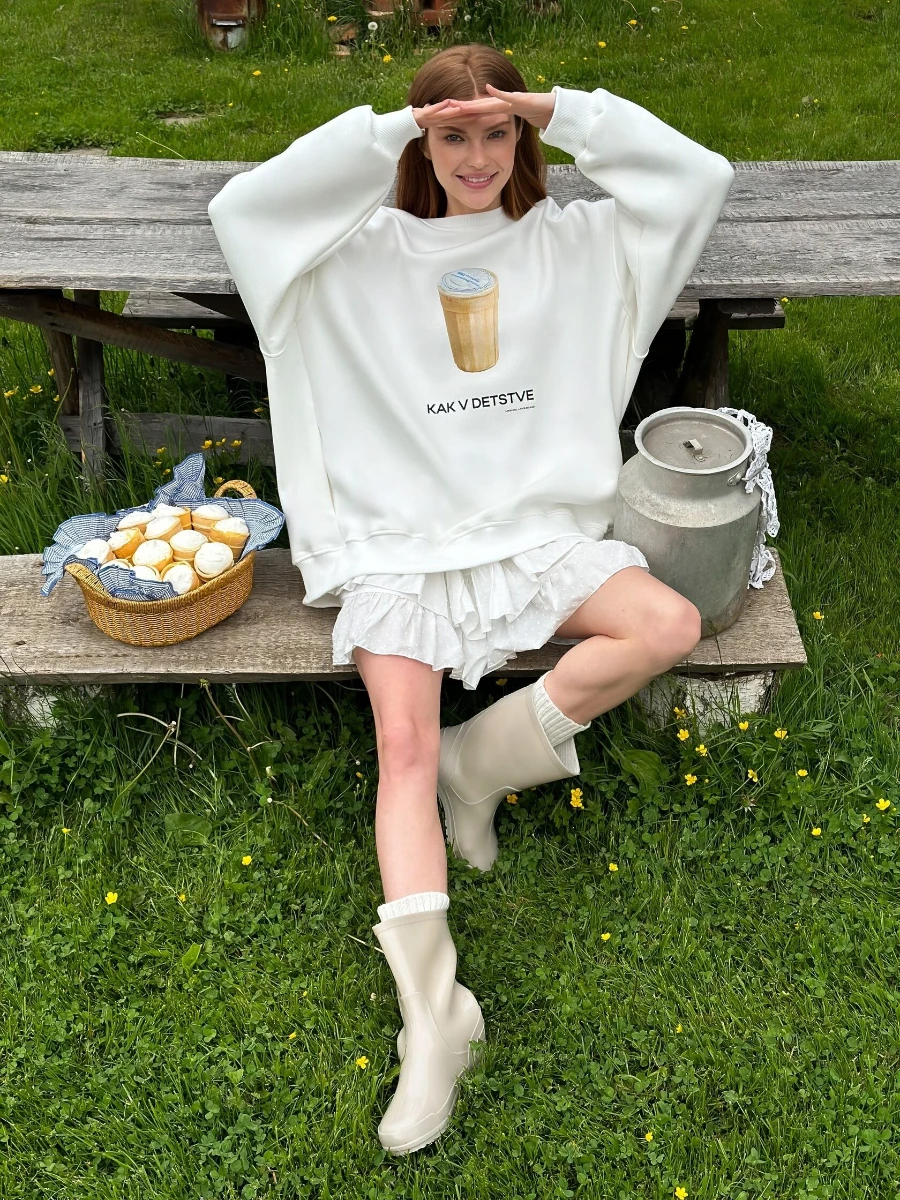 Mujer Otoño Invierno nuevo estampado cálido pulóver suelto cuello redondo de gran tamaño cómodo Casual Chic sudadera