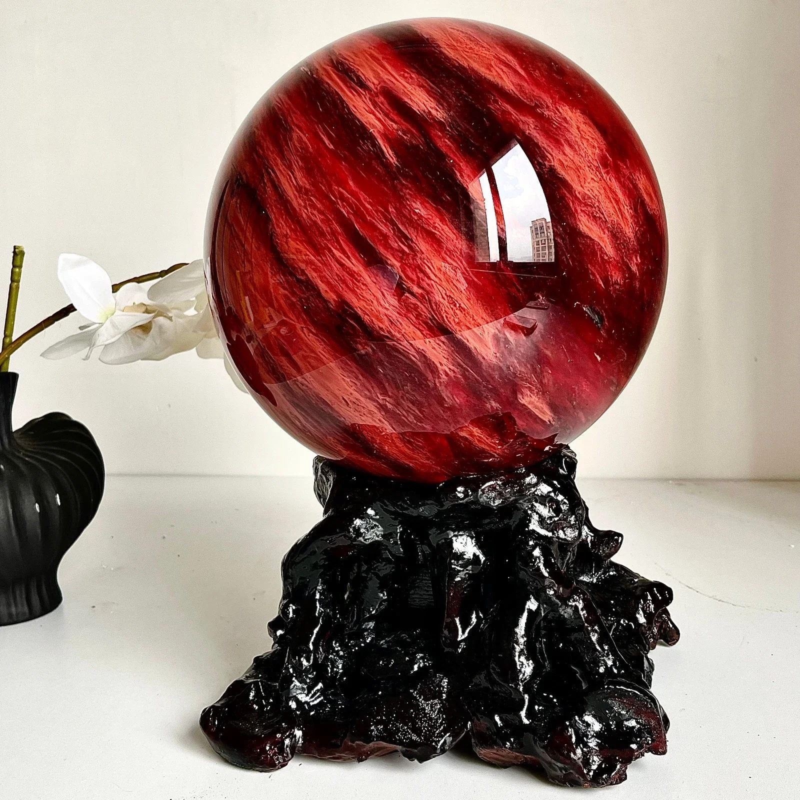 

Red Smelted Stone Crystal Quartz Energy Sphere, Energy Healing, Home Decoration, Demagnetization Meditation, Decorative Item, Fe