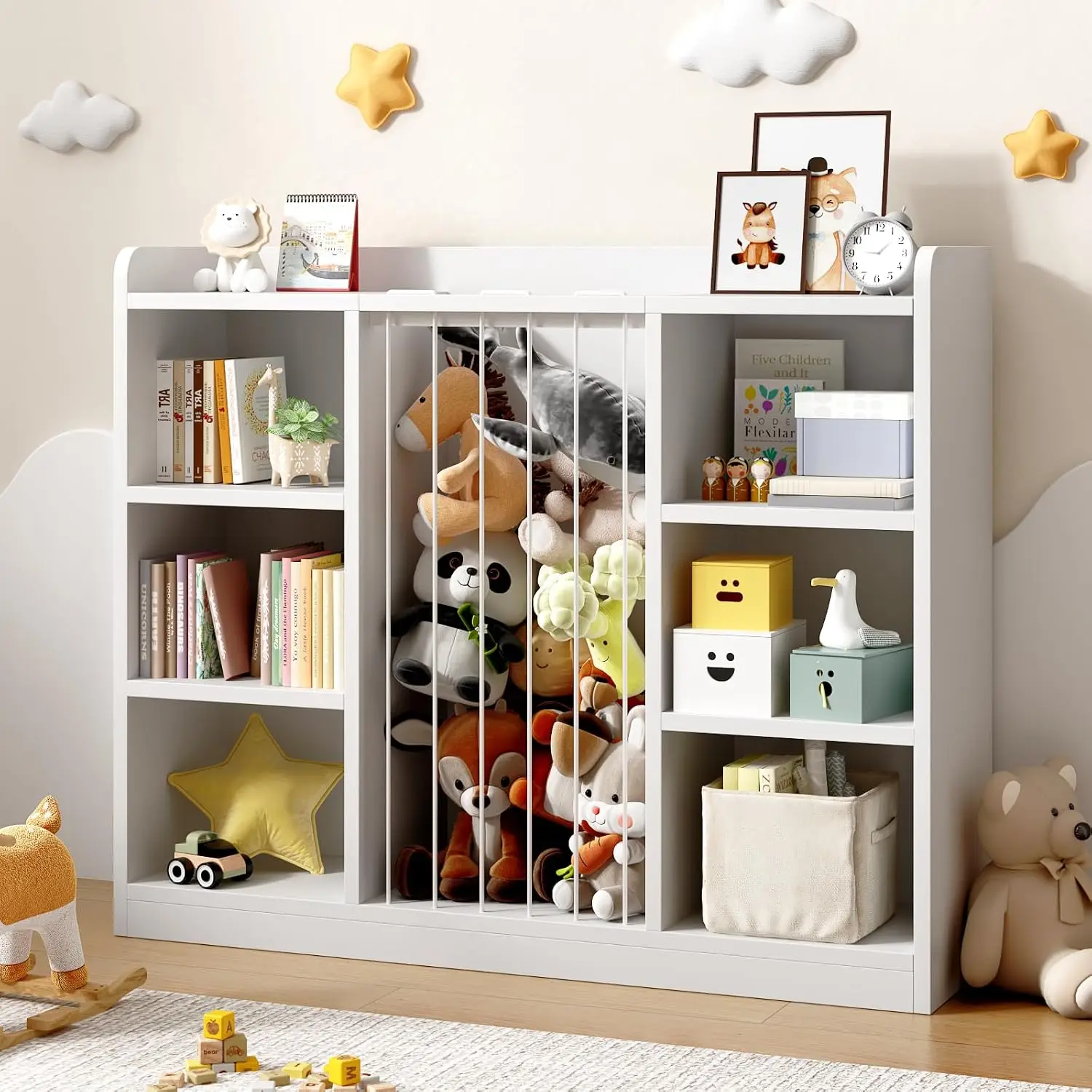 White 6 Cube Kids Room Playroom Nursery Bookshelf 35.8 Inch Toy Storage Organizer Stuffed Animal Storage Rounded Corners Anti Ti