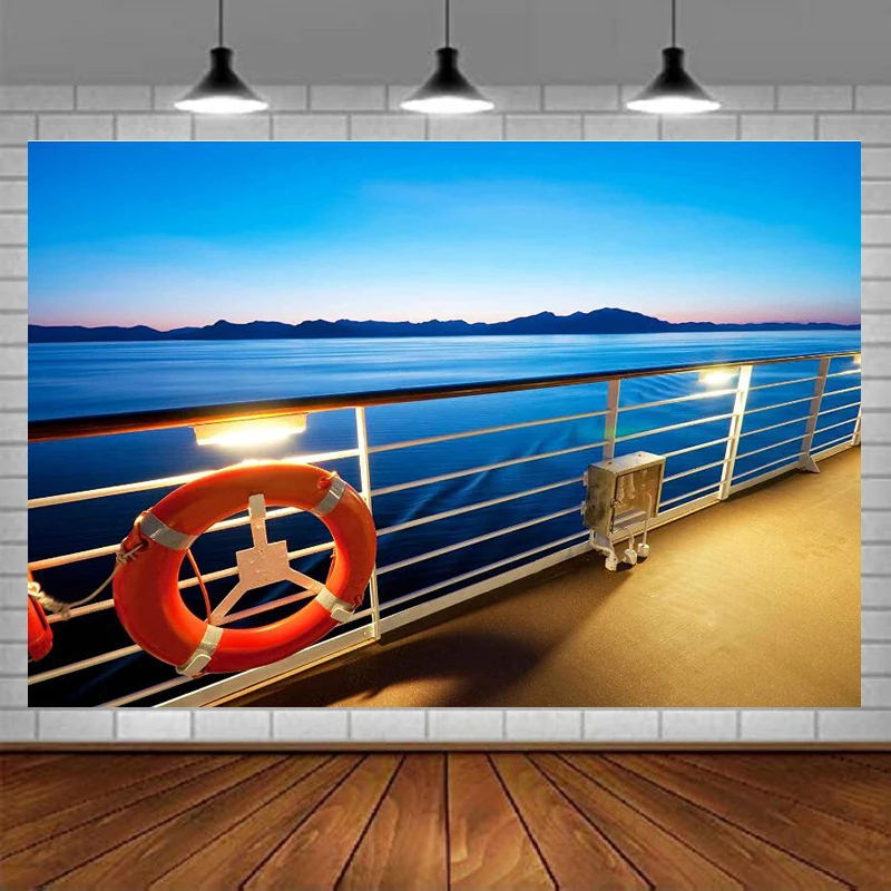 Photography Backdrop The Sea Distant Mountain Cruise Ship Banner Poster Photo Studio Background Props