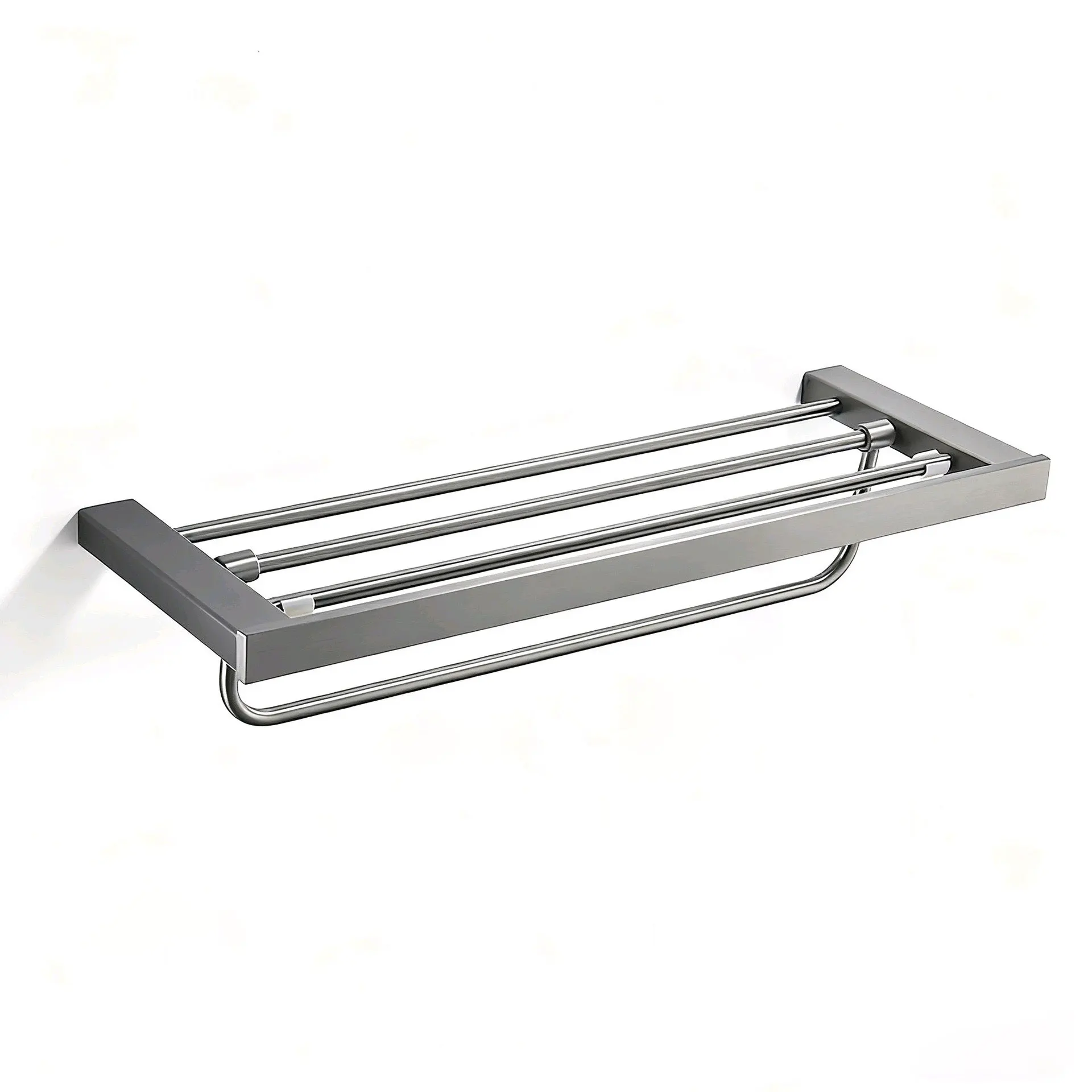 Gun Grey 60cm Towel Rack with Shelf Wall Mounted Stainless Steel Bathroom Towel Rack