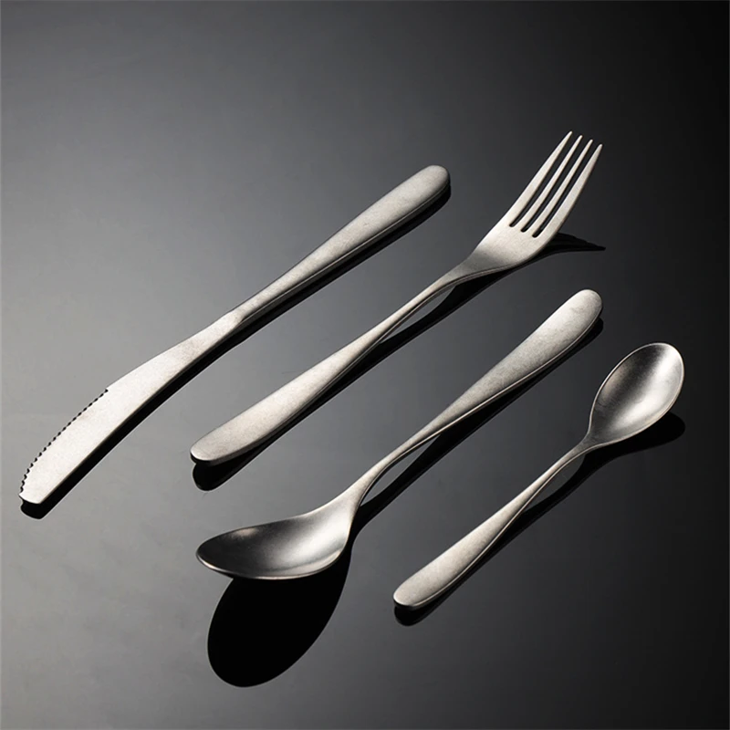 Snow Peak Stainless Steel Cutlery Retro Spoon Knife Fork Set Western Tableware Matte Table Service Kitchen Dinner Accessories