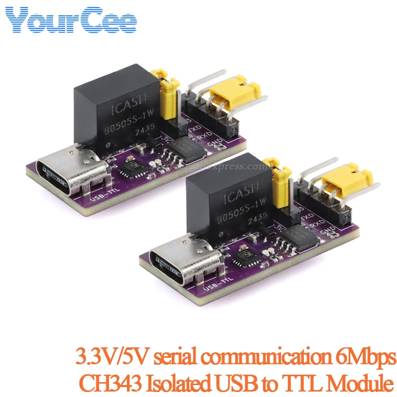 2 stks/1 st CH343 Geïsoleerde USB naar TTL 3.3 V/5 V Seriële Isolatie Communicatie 6 Mbps UART Downloader Module