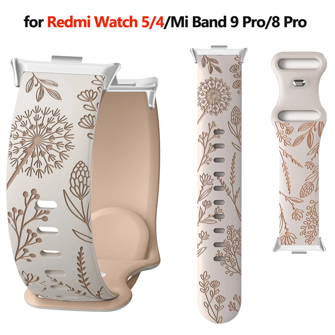 Engraved Silicone Woman Strap For Redmi Watch 5/4 Fashion dandelion Soft Sport Band Bracelet For Miband 9 Pro/8 Pro Accessories