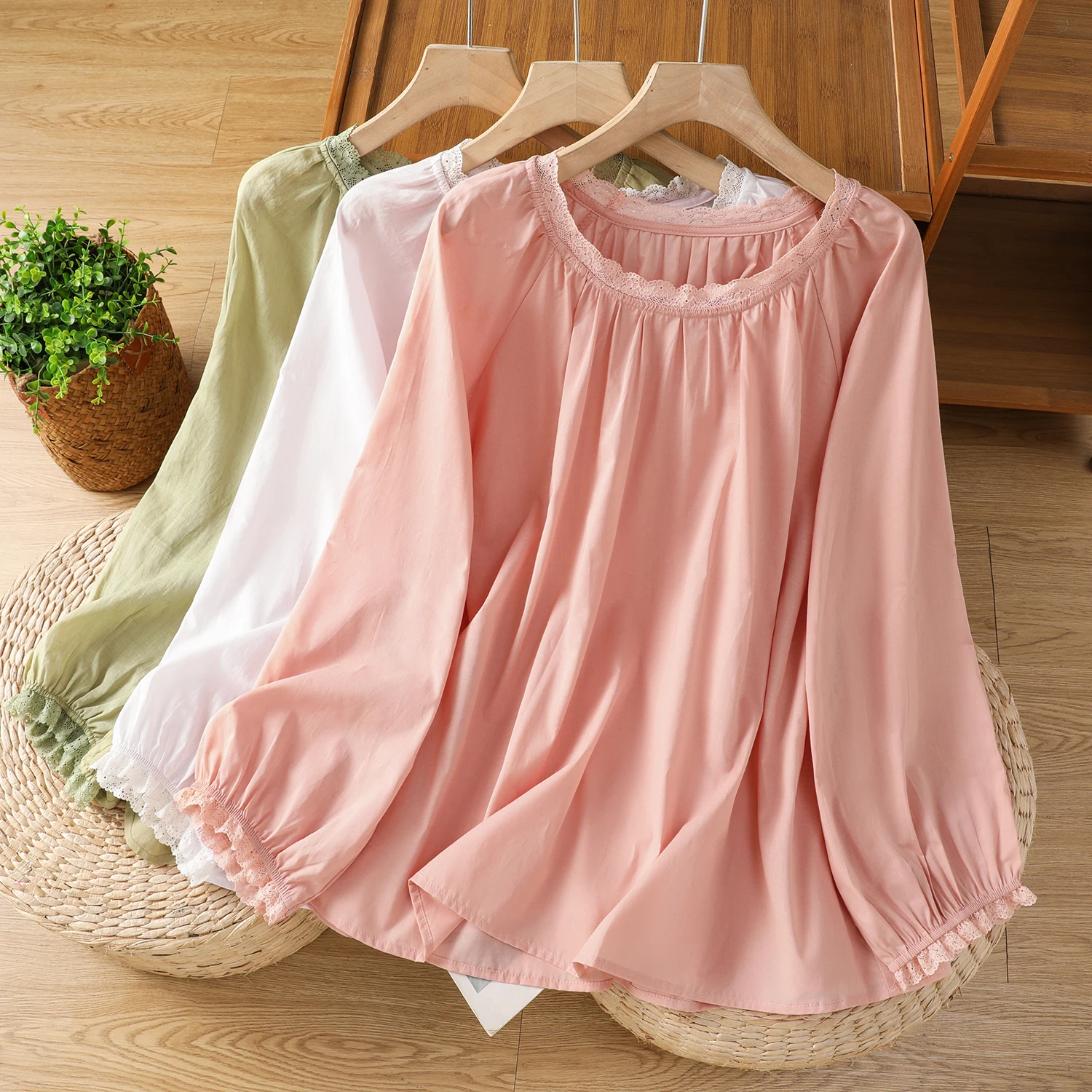 

Новая летняя легкая дышащая женская футболка свободного покроя с кружевной отделкой irt однотонная футболка Doll Sle Long Sve из смеси хлопка и льна