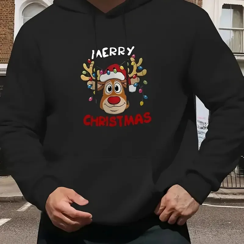 

Рождественский принт, повседневная спортивная уличная мужская толстовка с капюшоном и длинными рукавами, мужская одежда, верхняя осенне-зимняя мужская одежда
