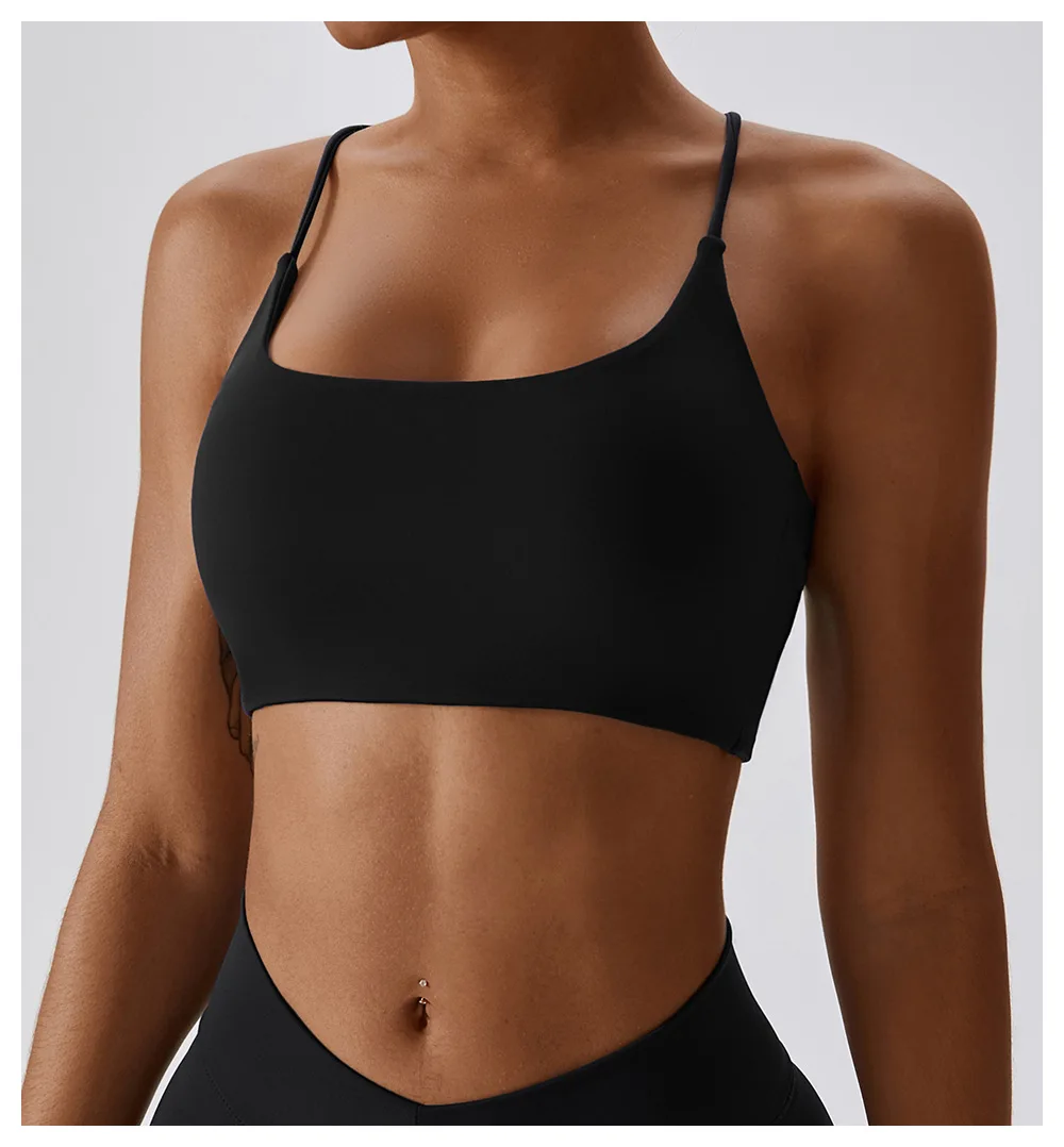 Soutien-gorge moulant en forme de U pour femme, sous-vêtement sexy de sport, de fitness, de gym, de yoga, avec sangle croisée dans le dos, coussin