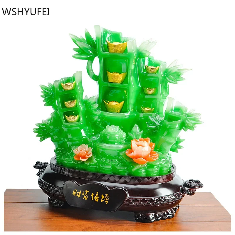 

Chinese Style Resin Home Gifts Imitation Jade Bamboo Crafts for Office Ornaments Business Gift Lucky Town House Opening