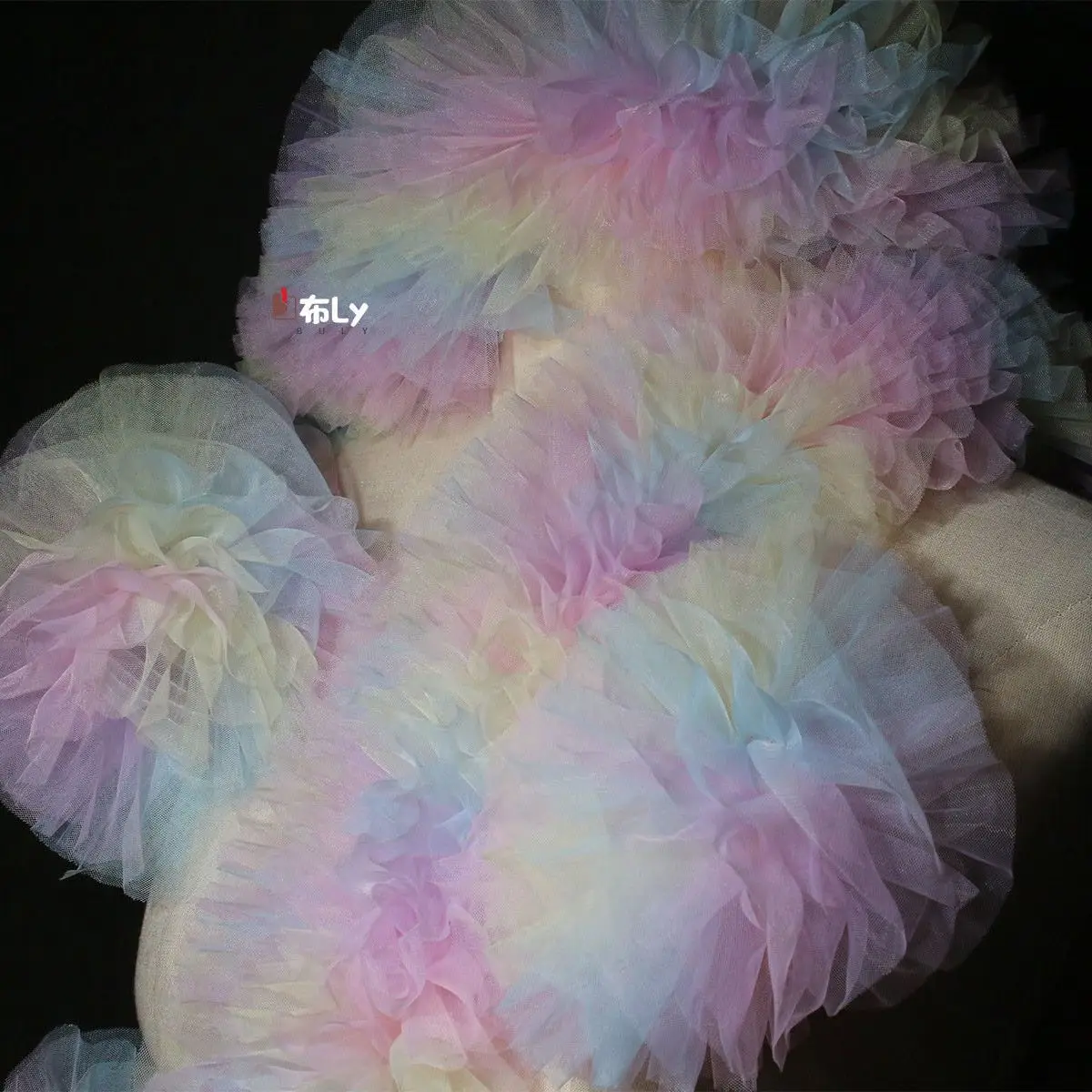 Bainha de saia inchada, tecido de renda tridimensional, corte de renda, fundo de cortina, decoração artesanal, roupas