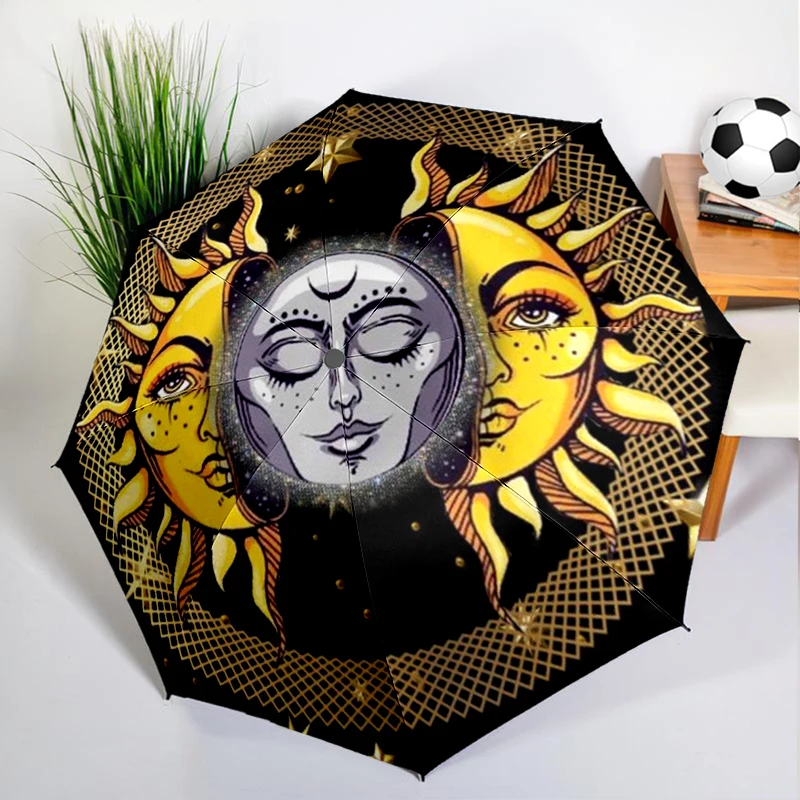 

Ретро зонт от солнца и луны с автоматическим открытием/закрытием, прочная железная рама и 8-жильная конструкция, зонт для женщин и мужчин, рождественские подарки