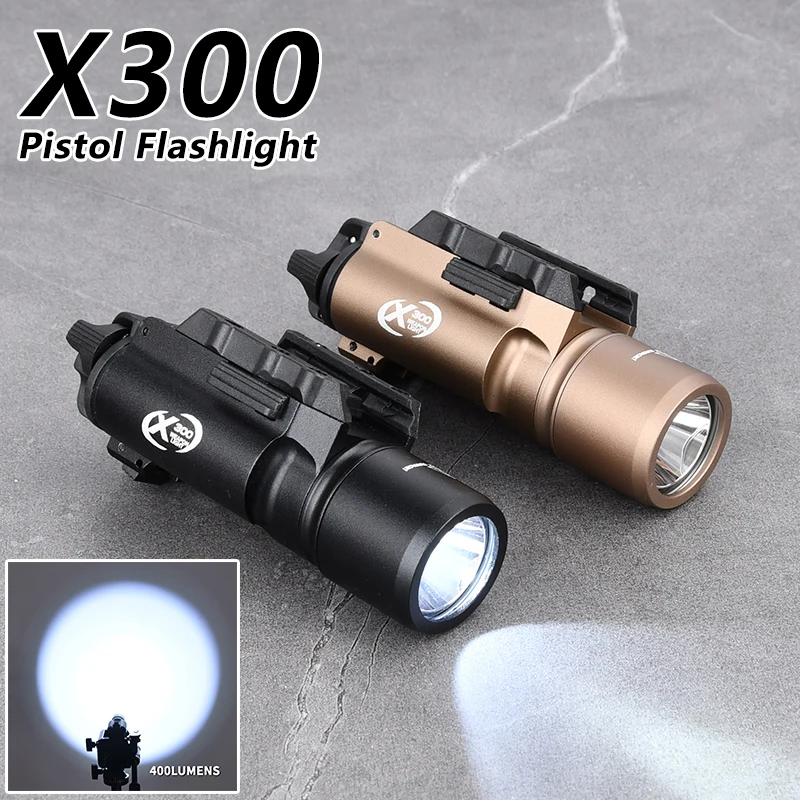 

WADSN Tactical X300 Pistol Flashlight 400 Lumen White LED Scout Light Metal Mini Airsoft Hunting Lamp Fit 20mm Picatinny Rail