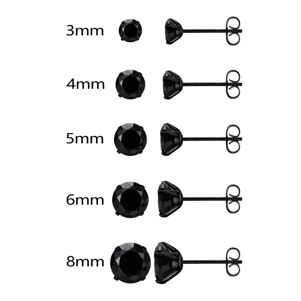 Stainless Steel Round White Black AAA Zircons Brief Stud Earrings For Women 3 4 8mm No Fade Allergy Free