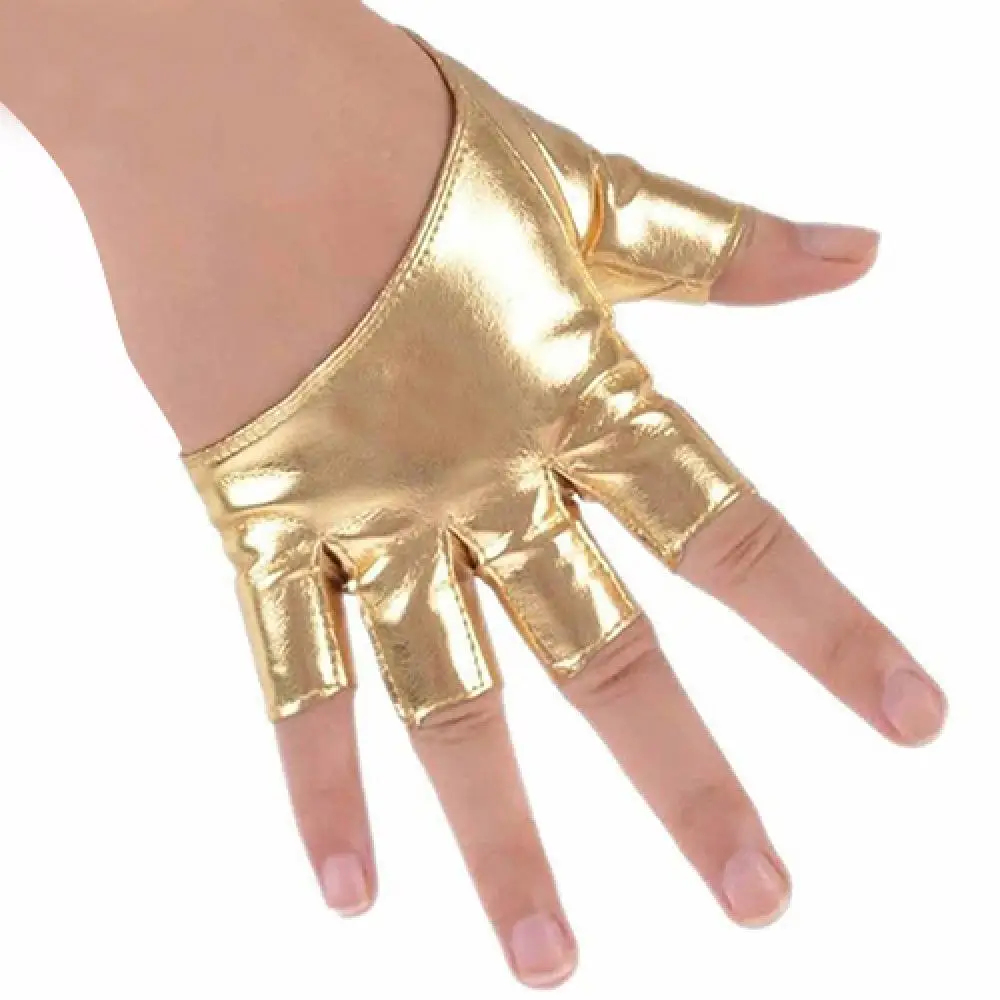 Fashion Lady Faux Leather Half Finger  Gloves Driving Pole Dancing Show Gloves