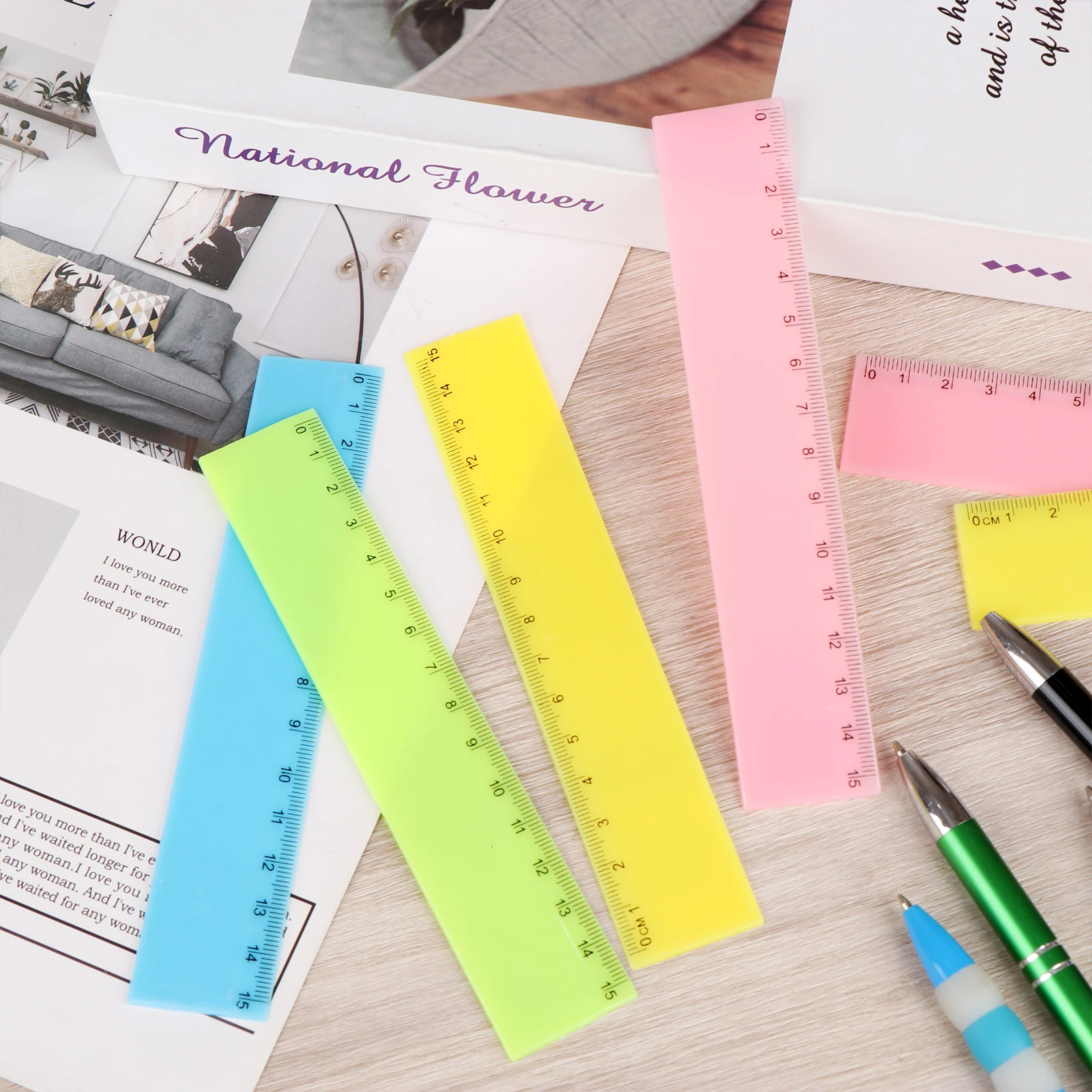 24 Pcs Plastic Rulers,6 Inch Clear Straight Ruler Colored Safety Ruler 0-15cm Kids School Rulers