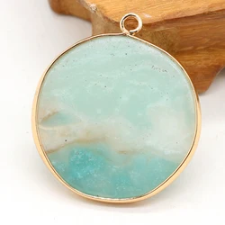 Natural Stone Gem Amazonite Round Pendant Handmade Craft DIY Charm Necklace Earring Jewelry Accessories Gift Making Party30x35mm