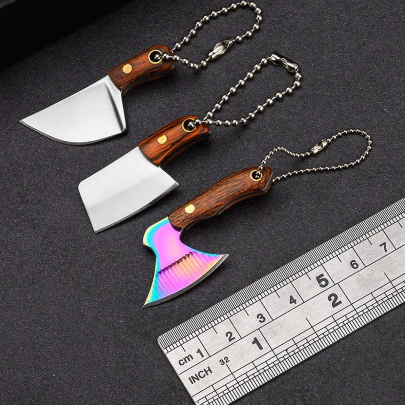 Outdoor Camping Portable Pocket Mini Folding Knife Stainless Steel Blade Wooden Handle Keychain Knife Portable Folding Knife