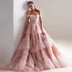 Vestido de graduación romántico para mujer, con hombros descubiertos de línea A vestidos de noche, hasta el suelo, vestidos de fiesta formales sin tirantes