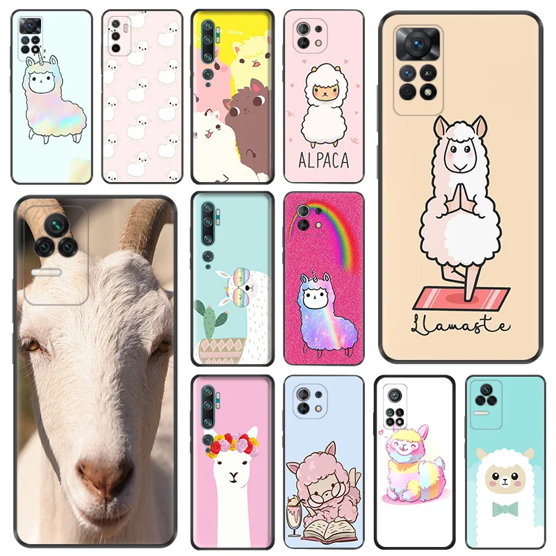 Phone Case For Redmi 10C 10A Note 11 Pro 10 10s 11s Cute Alpaca Llama Sheep Xiaomi 10t 11t Lite Black Soft Protective Cover