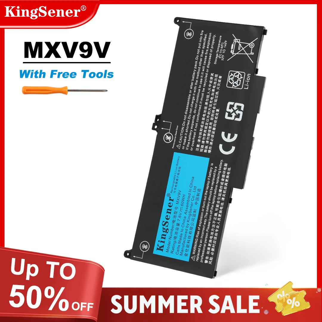 

KingSener 7.6V 60WH MXV9V Battery For DELL Latitude 7300 7400 5300 5310 5300 5310 2-in-1 Series 5VC2M 05VC2M 829MX Free Tool