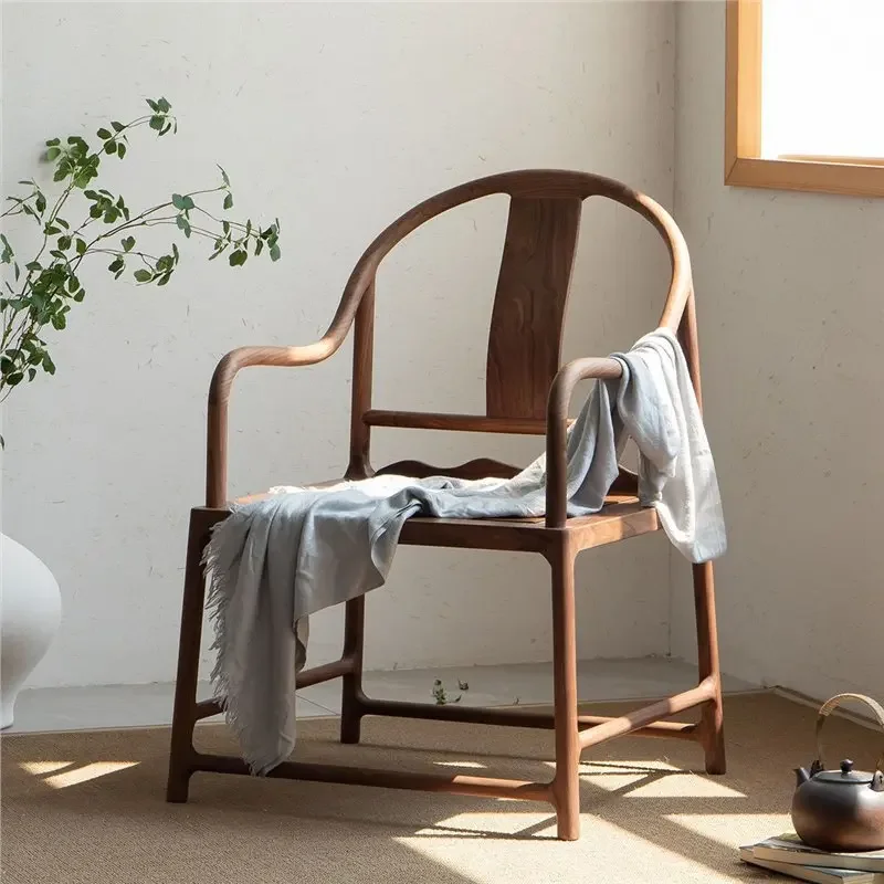 New Chinese black walnut zen armchair, old elm all solid wood Taishi tea chair, master leisure