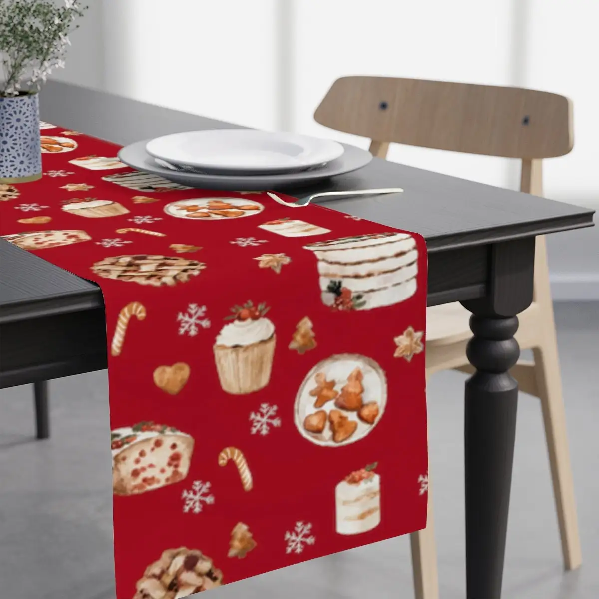 Red Christmas Baking Table Runner, Holiday Kitchen Linens Festive Dessert Buffet Decor for Home Dining Party, Gift for Baker