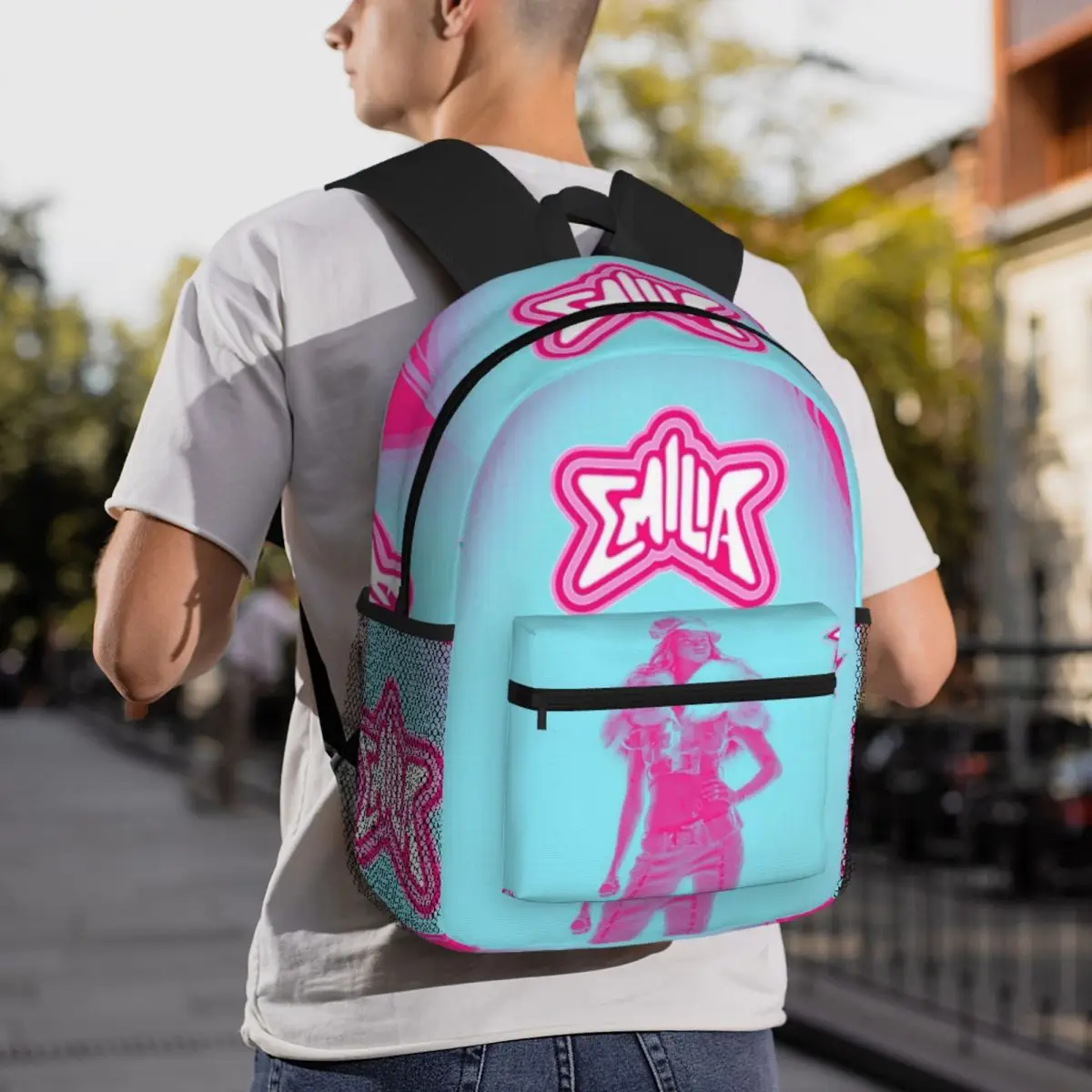 Emilia Mernes กระเป๋าเป้สะพายหลังนักเรียนกระเป๋านักเรียนเดินป่ากระเป๋าเดินทาง Daypack สําหรับชายหญิงแฟชั่น Bookbag กระเป๋าสะพาย