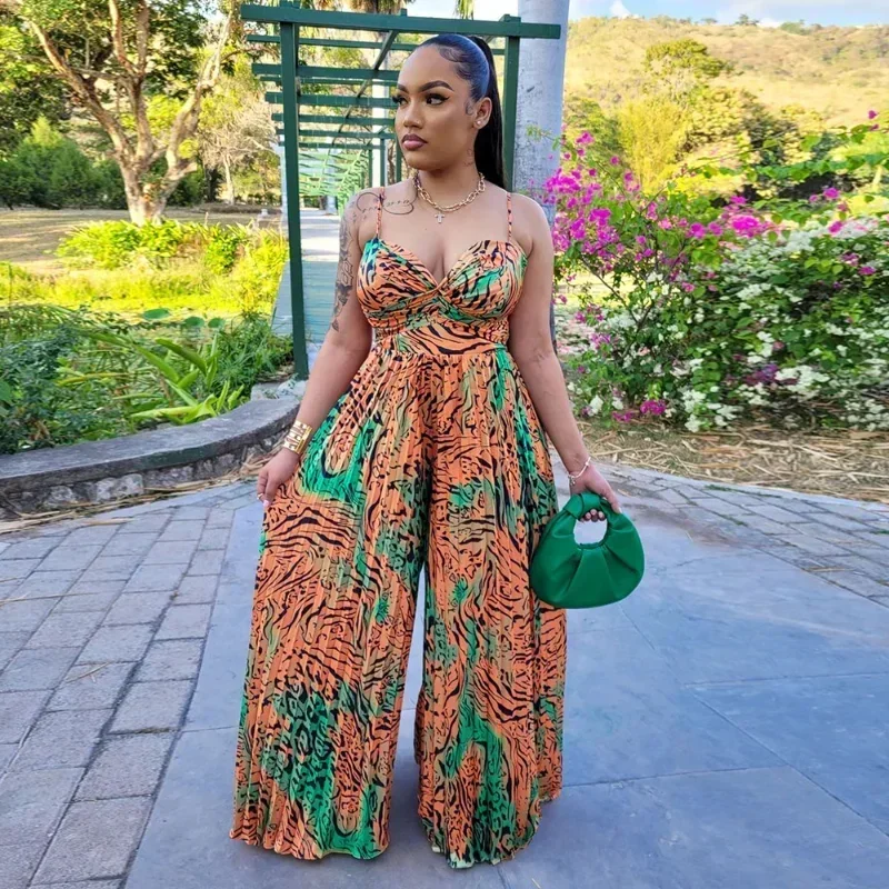 

GUWU Leopard Spaghetti Strap Loose Wide Leg Sleeveless Jumpsuit Summer Street Playsuit One Piece Suit Women Romper