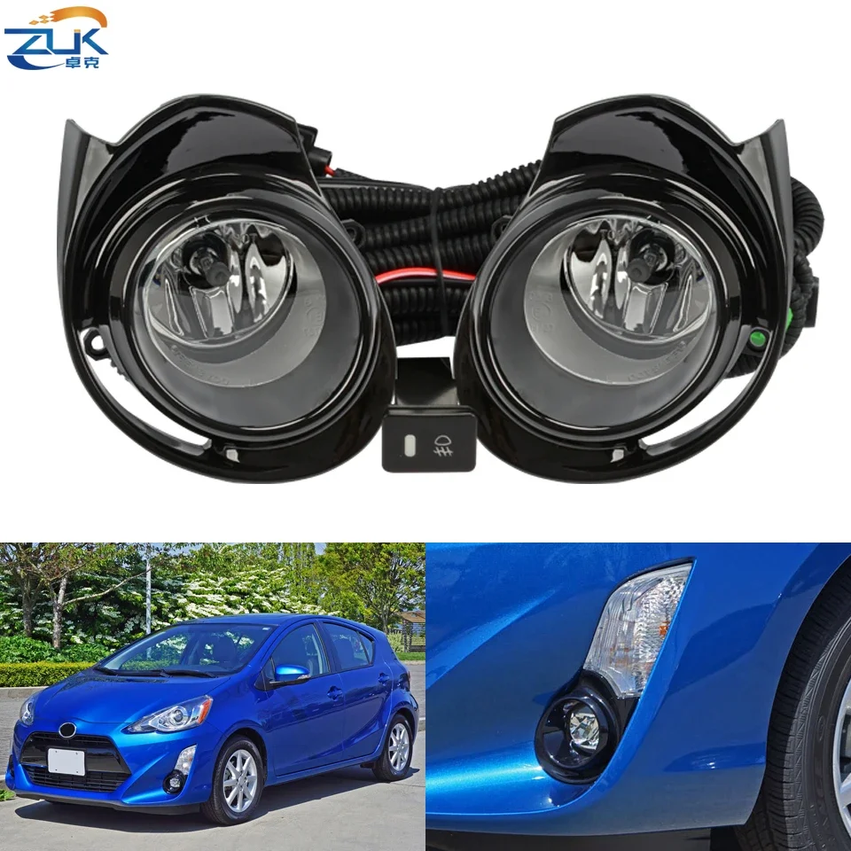 ZUK Front Fog Light Anti-Fog Reflector Lamp Set Foglight Kit For TOYOTA PRIUS C AQUA 2015 2016 2017 With Cable Switch Bulbs