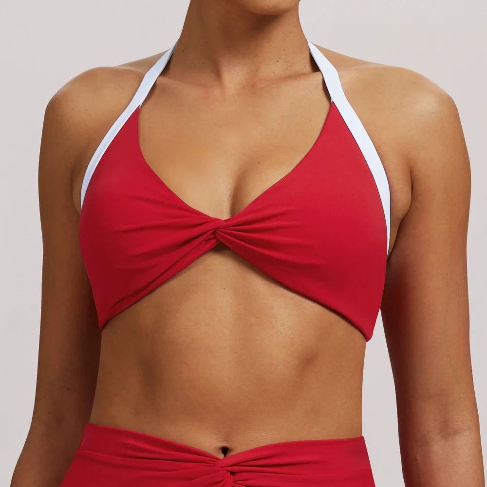Hanging Neck Yoga Bra Gym Top High Support With Pads Sports Underwear Women Color Blocked Fitness Bras Scrunch Workout Yoga Vest