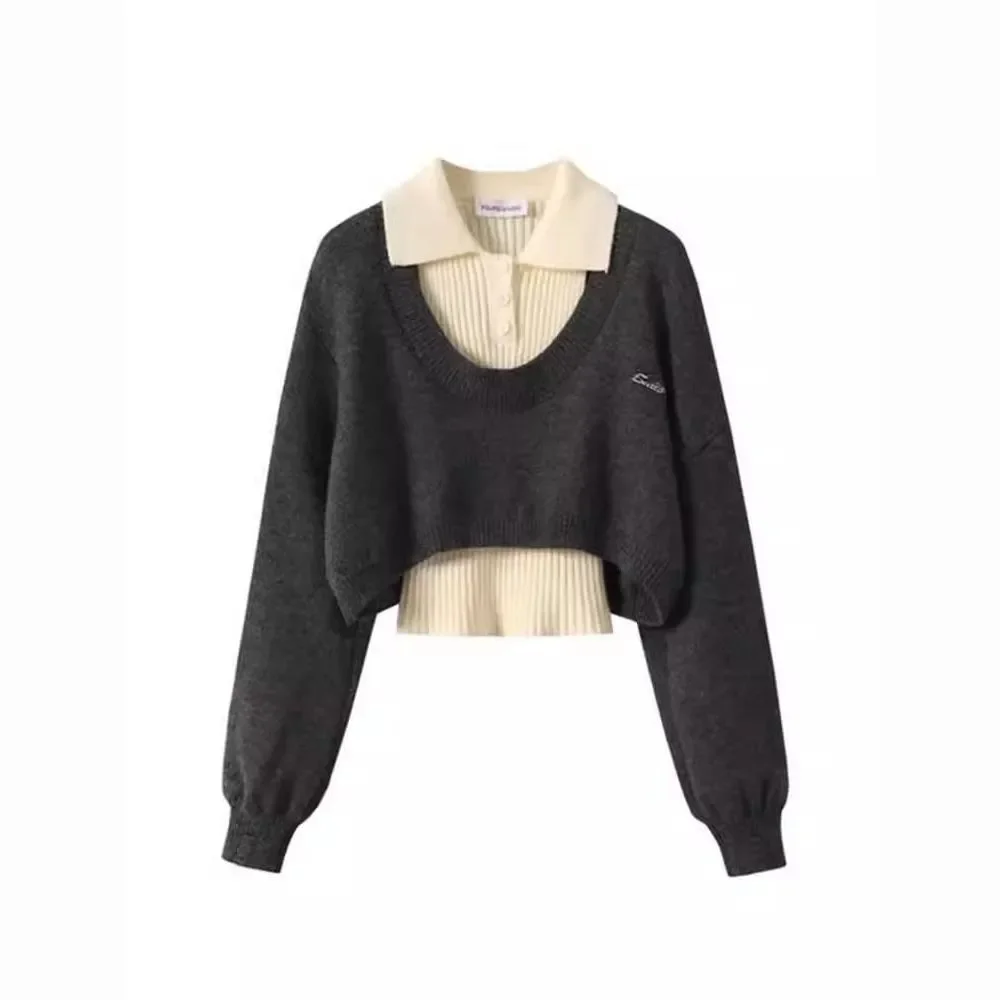 

Charming ort Knitted Sweater Set for Women Autumn Large Size Flattering Slimming Layering Knit Vest Cover up Two Piece Set