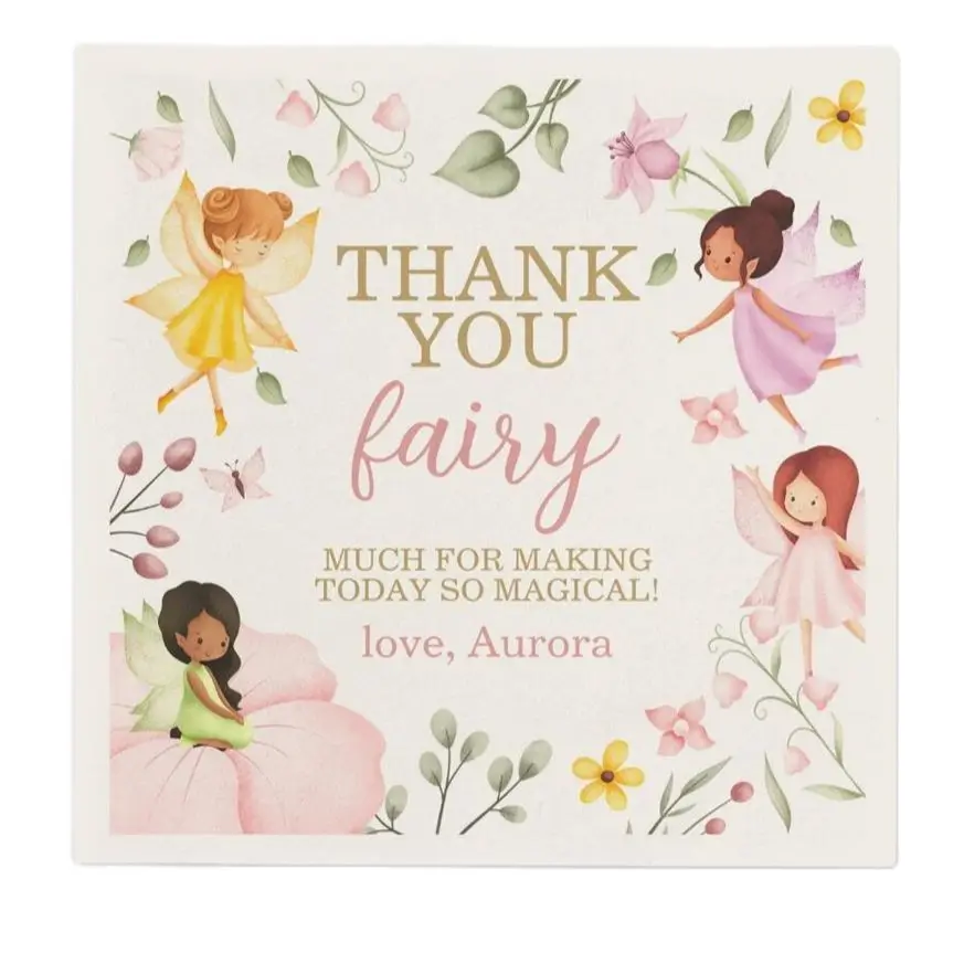 25PCS Custom Pink Gold Fairy Princess Tea Party Favor Napkins, Magical Fairy Enchanted Garden Birthday Party Favor Paper Napkins