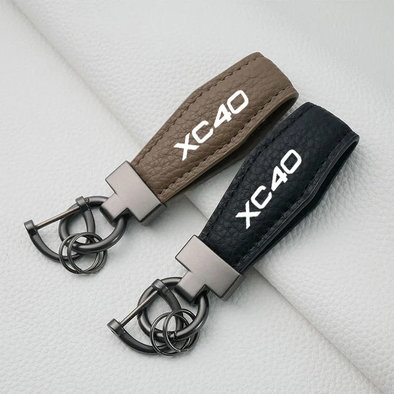 

Classic Vintage Leather Keychain Men Women Personality Fashion Leather Car Key Ring for Volvo XC40 Car Accessories Senior sense