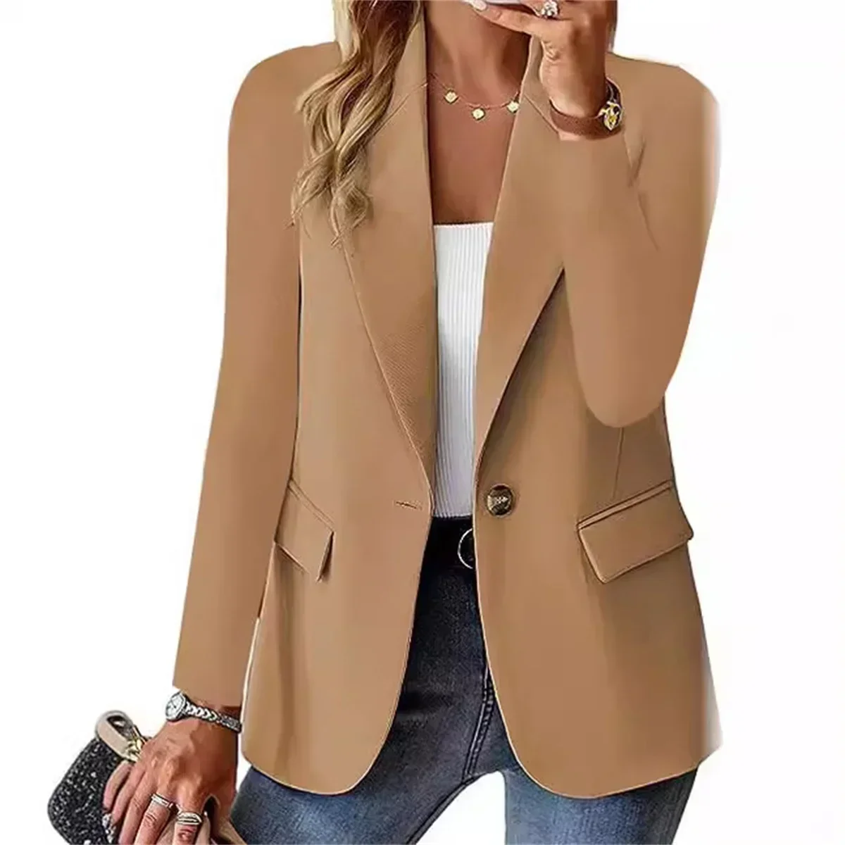 2025 Primavera Autunno Donna Solid Casual Slim Blazer Elegante Chic Office Lady Abiti basic Giacca Manica lunga Colletto dentellato Blazer