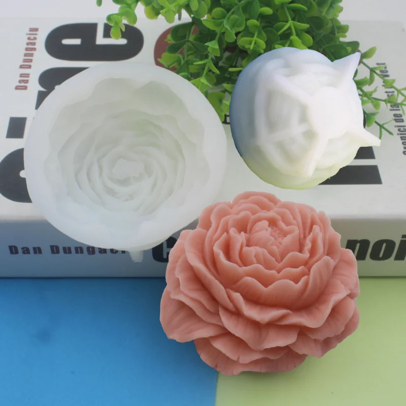 Grand moule à bougie en silicone fleur de pivoine, bougie rose 3D faite à la main, résine de plâtre de Regina, outil de cuisson de gâteau, cadeau de décoration de la maison, bricolage